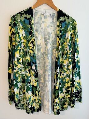 Chico's Green Yellow & Black Abstract Open Cardigan Sweater XXL